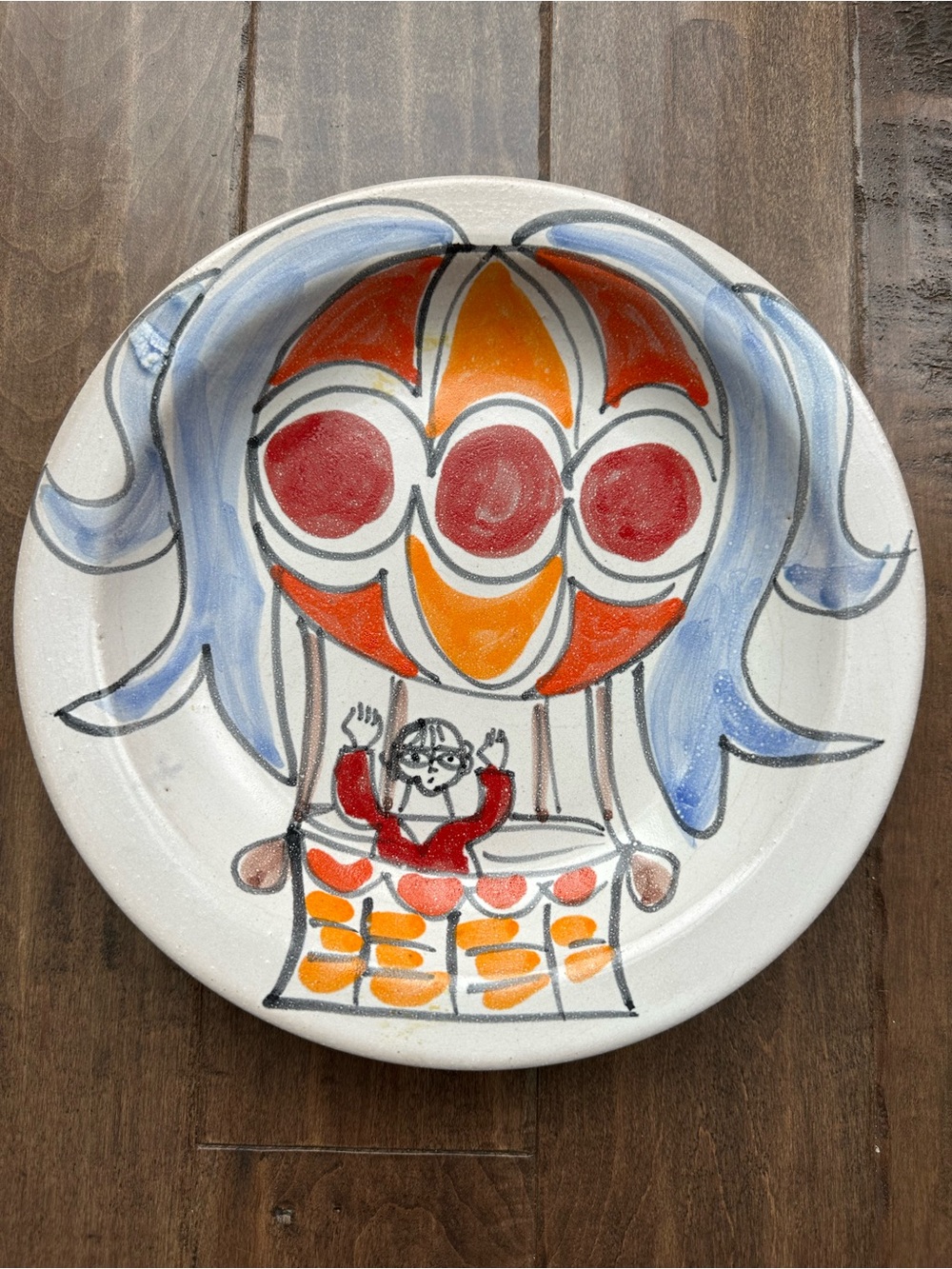 Giovanni De Simone Italy Signed Art Pottery Plate Hot Air Balloon MCM Vintage